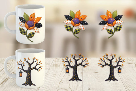 Mug Wrap Patchwork Halloween Botanicals Sublimation artnoy 