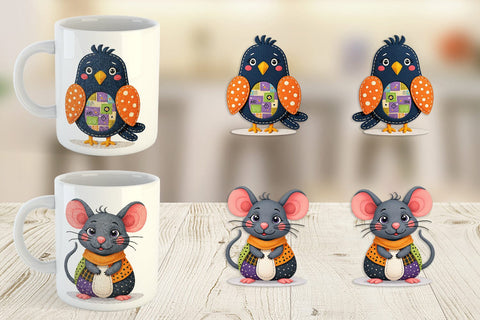 Mug Wrap Patchwork Halloween Critters Sublimation artnoy 