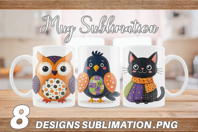 Mug Wrap Patchwork Halloween Critters Sublimation artnoy 