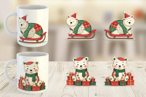 Mug Wrap Patchwork Polar Bear Sublimation artnoy 