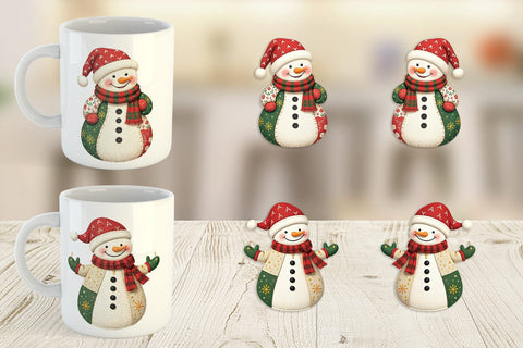 Mug Wrap Patchwork Snowman Sublimation artnoy 