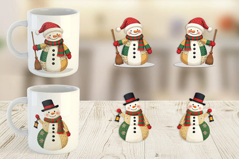 Mug Wrap Patchwork Snowman Sublimation artnoy 
