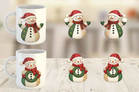 Mug Wrap Patchwork Snowman Sublimation artnoy 