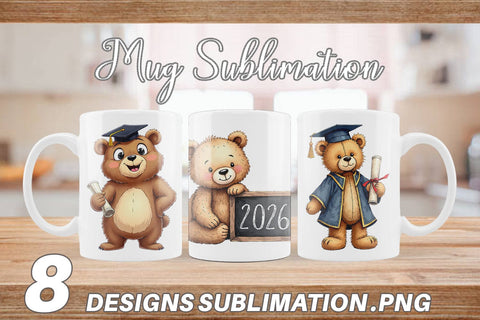 Mug Wrap Patchwork Teddy Bear Graduates Sketchy Retro Sublimation artnoy 