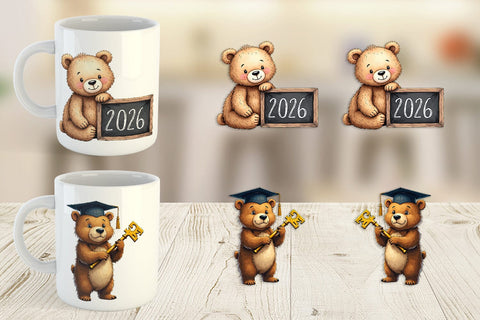 Mug Wrap Patchwork Teddy Bear Graduates Sketchy Retro Sublimation artnoy 