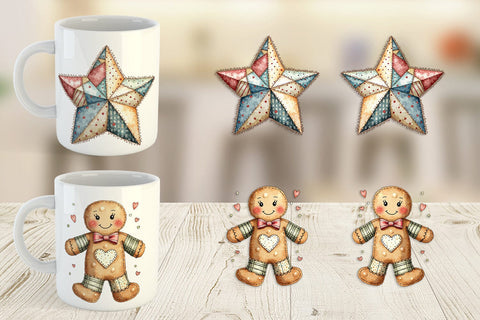 Mug Wrap Patchwork Watercolor Christmas Sublimation artnoy 