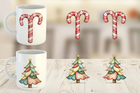 Mug Wrap Patchwork Watercolor Christmas Sublimation artnoy 