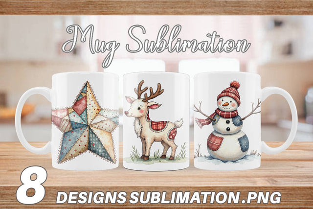 Mug Wrap Patchwork Watercolor Christmas Sublimation artnoy 