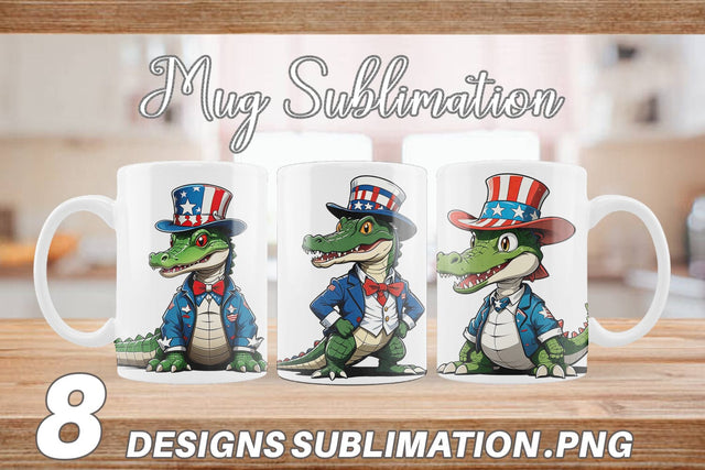 Mug Wrap Patriotic Alligator Sublimation artnoy 