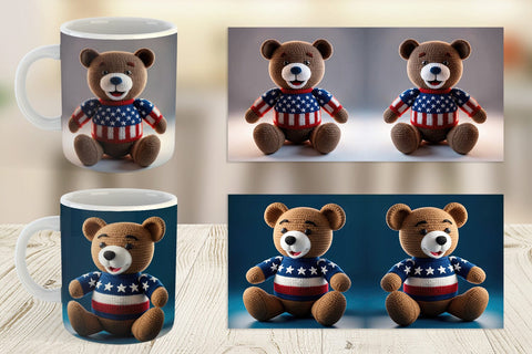Mug Wrap Patriotic Bear Crochet Sublimation artnoy 