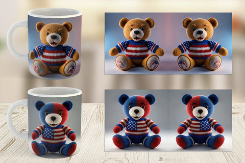 Mug Wrap Patriotic Bear Crochet Sublimation artnoy 