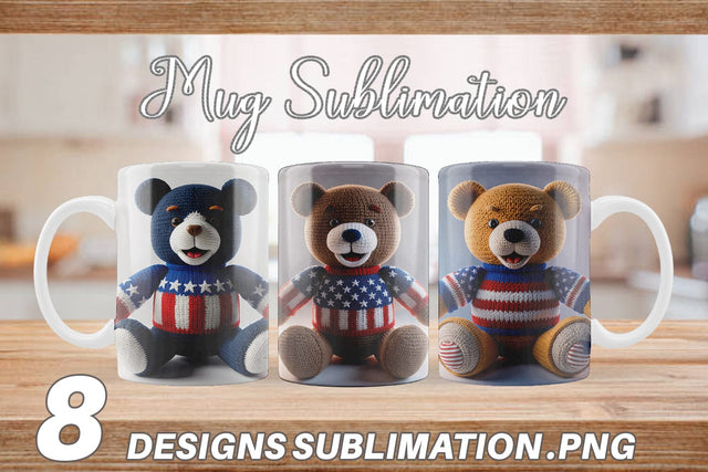 Mug Wrap Patriotic Bear Crochet Sublimation artnoy 