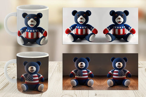 Mug Wrap Patriotic Bear Crochet Sublimation artnoy 