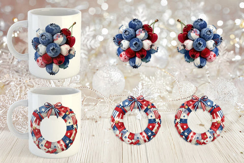 Mug Wrap Patriotic Bloom Fabric Watercolor Sublimation artnoy 