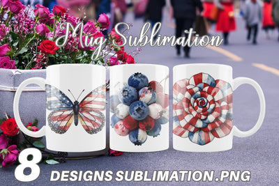 Mug Wrap Patriotic Bloom Fabric Watercolor Sublimation artnoy 