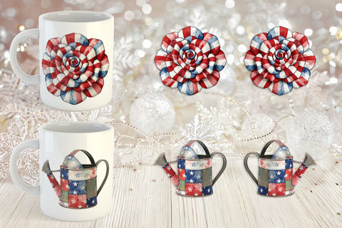 Mug Wrap Patriotic Bloom Fabric Watercolor Sublimation artnoy 
