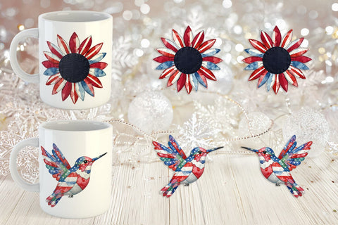 Mug Wrap Patriotic Bloom Fabric Watercolor Sublimation artnoy 