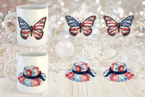 Mug Wrap Patriotic Bloom Fabric Watercolor Sublimation artnoy 