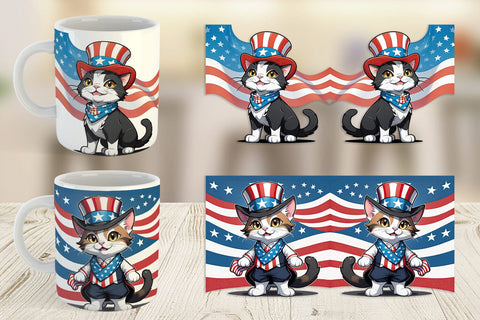 Mug Wrap Patriotic Cat Sublimation artnoy 