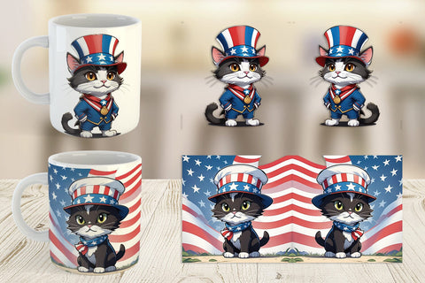 Mug Wrap Patriotic Cat Sublimation artnoy 