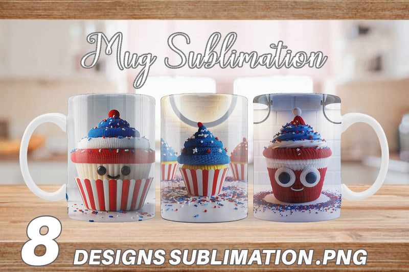 Mug Wrap Patriotic Cupcake Crochet Sublimation artnoy 