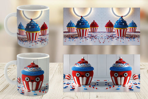 Mug Wrap Patriotic Cupcake Crochet Sublimation artnoy 