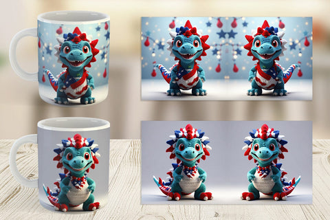 Mug Wrap Patriotic Dinosaur Crochet Sublimation artnoy 