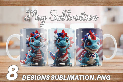 Mug Wrap Patriotic Dinosaur Crochet Sublimation artnoy 