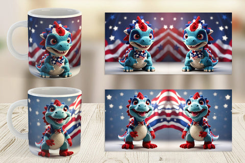 Mug Wrap Patriotic Dinosaur Crochet Sublimation artnoy 