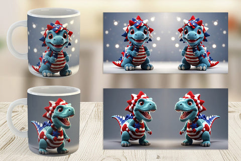Mug Wrap Patriotic Dinosaur Crochet Sublimation artnoy 