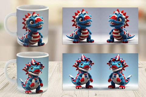 Mug Wrap Patriotic Dinosaur Crochet Sublimation artnoy 