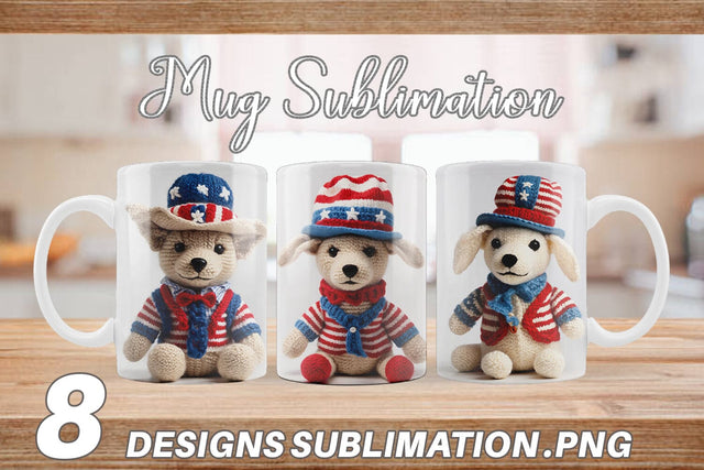 Mug Wrap Patriotic Dog Knitted Sublimation artnoy 