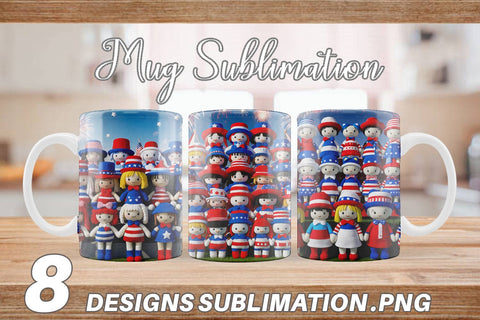 Mug Wrap Patriotic Dolls Crochet Sublimation artnoy 