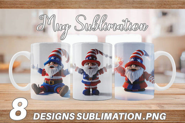 Mug Wrap Patriotic Gnome Crochet Sublimation artnoy 