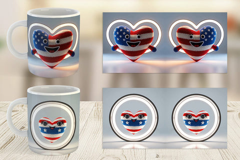 Mug Wrap Patriotic Heart Crochet Sublimation artnoy 