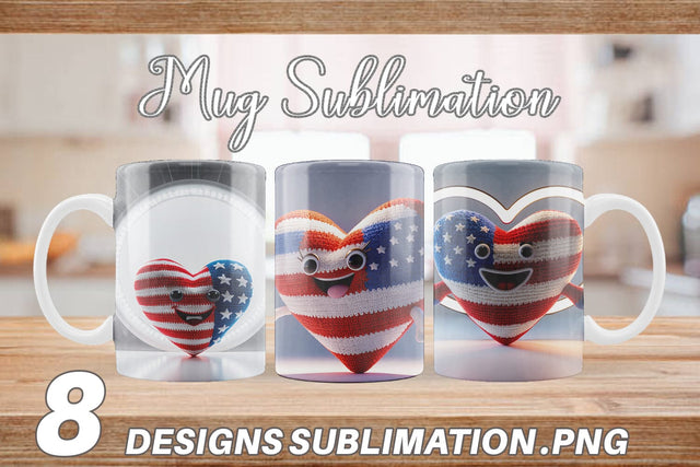 Mug Wrap Patriotic Heart Crochet Sublimation artnoy 