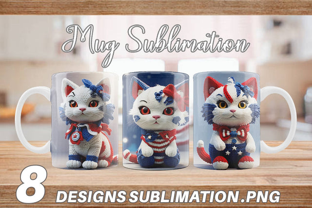 Mug Wrap Patriotic Kitty Crochet Sublimation artnoy 