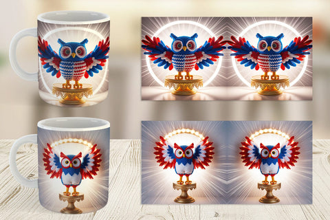 Mug Wrap Patriotic Owl Crochet Sublimation artnoy 