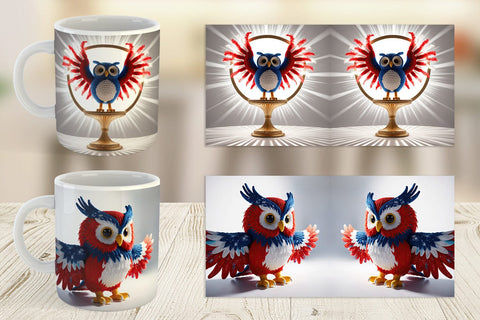 Mug Wrap Patriotic Owl Crochet Sublimation artnoy 