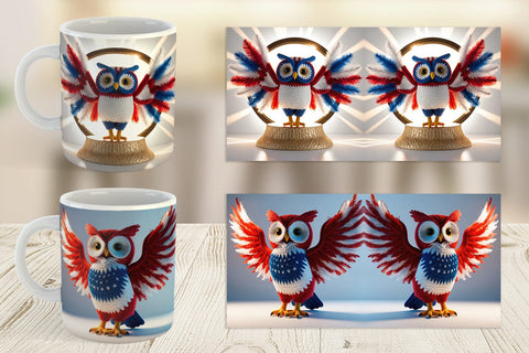 Mug Wrap Patriotic Owl Crochet Sublimation artnoy 
