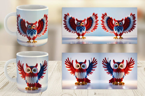 Mug Wrap Patriotic Owl Crochet Sublimation artnoy 