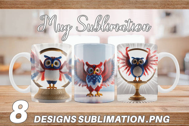 Mug Wrap Patriotic Owl Crochet Sublimation artnoy 