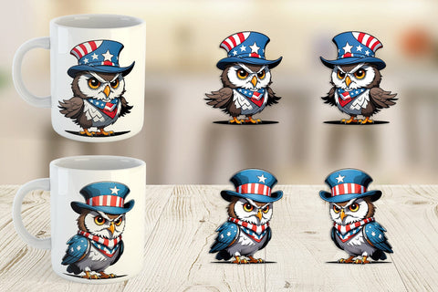 Mug Wrap Patriotic Owl Sublimation artnoy 