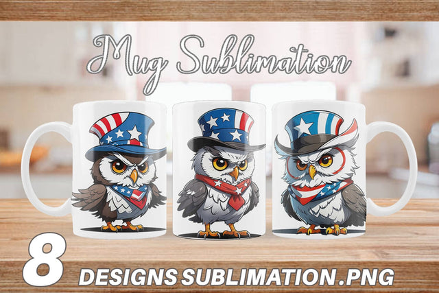 Mug Wrap Patriotic Owl Sublimation artnoy 