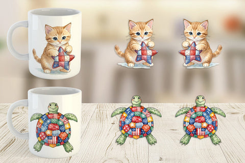 Mug Wrap Patriotic Patchwork Animal Watercolor Sublimation artnoy 
