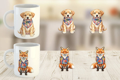 Mug Wrap Patriotic Patchwork Animal Watercolor Sublimation artnoy 