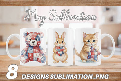 Mug Wrap Patriotic Patchwork Animal Watercolor Sublimation artnoy 