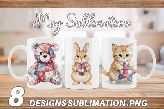 Mug Wrap Patriotic Patchwork Animal Watercolor Sublimation artnoy 