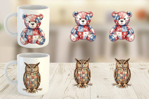Mug Wrap Patriotic Patchwork Animal Watercolor Sublimation artnoy 