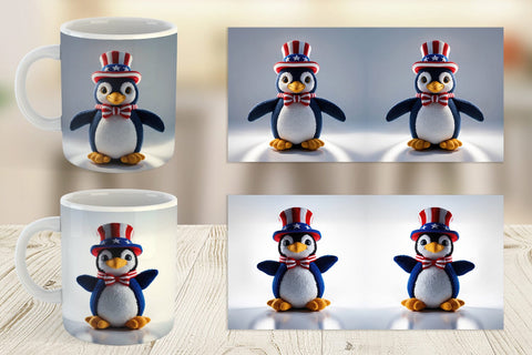 Mug Wrap Patriotic Penguin Crochet Sublimation artnoy 